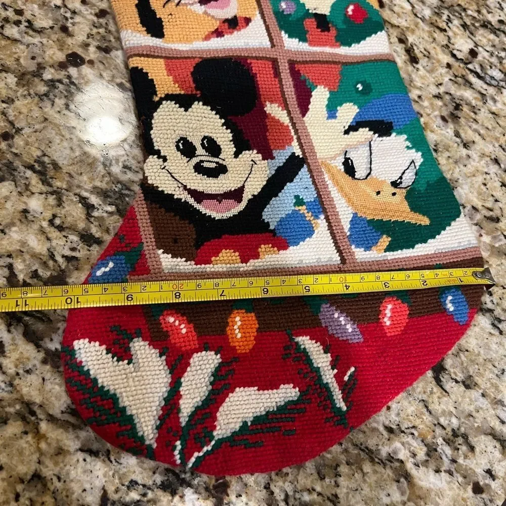 Needle point Disney Mickey and friends vintage Christmas stocking.